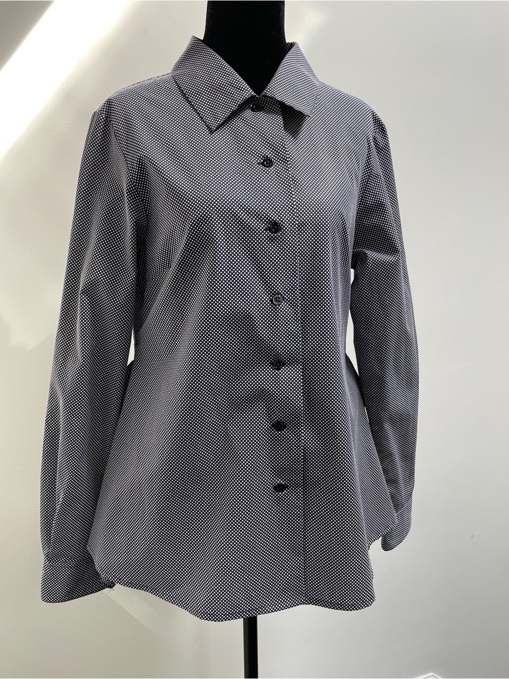 Pink Tartan Navy White Polka Dot Ruffle Back Shirt (S/M)